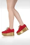 Shop_Anaar_Red Embellished More Tonal Resham Embroidered Wedge Sneakers 