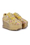 Buy_Anaar_Yellow Embellished Eternal Sunshine Resham Embroidered Wedge Sneakers _at_Aza_Fashions