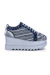 Shop_Anaar_Blue Embellished Triple Seven Stripe Embroidered Wedge Sneakers _Online_at_Aza_Fashions