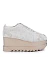 Shop_Anaar_Ivory Embellished Pompeii Zardozi Embroidered Wedge Sneakers _Online_at_Aza_Fashions