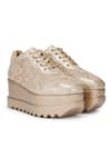 Buy_Anaar_Gold Embellished Rustique Lace Wedge Sneakers _at_Aza_Fashions