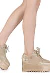 Shop_Anaar_Gold Embellished Rustique Lace Wedge Sneakers _Online_at_Aza_Fashions