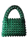 HOUSE OF EKARA_Emerald Green Beads Textured Bag _Online_at_Aza_Fashions