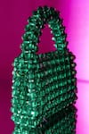 HOUSE OF EKARA_Emerald Green Beads Textured Bag _at_Aza_Fashions