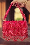 Buy_HOUSE OF EKARA_Red Embellished Velvet Crystal Tassel Flap Bag _at_Aza_Fashions