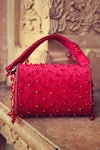 Shop_HOUSE OF EKARA_Red Embellished Velvet Crystal Tassel Flap Bag _at_Aza_Fashions