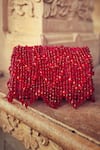 HOUSE OF EKARA_Red Embellished Velvet Crystal Tassel Flap Bag _Online_at_Aza_Fashions