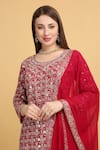 Buy_Aham-Vayam_Red Georgette Embroidery Zari Thread Round Meer Mughal Kurta Set 