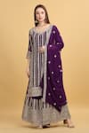 Shop_Aham-Vayam_Purple Georgette Embroidery Zari Thread Round Firdaus Floral Stripe Kurta Set _Online_at_Aza_Fashions