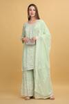 Buy_Aham-Vayam_Green Georgette Embroidery Mirror Round Suhana Kurta Sharara Set _at_Aza_Fashions