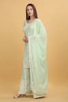 Aham-Vayam_Green Georgette Embroidery Mirror Round Suhana Kurta Sharara Set _at_Aza_Fashions