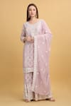 Buy_Aham-Vayam_Pink Georgette Embroidery Mirror Round Suhana Checkered Kurta Sharara Set _at_Aza_Fashions