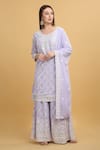 Buy_Aham-Vayam_Purple Georgette Embroidery Mirror Round Suhana Work Kurta Sharara Set _at_Aza_Fashions