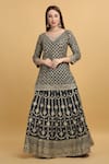 Buy_Aham-Vayam_Green Georgette Embroidery Zari Thread V Saloni Checkered Kurta Lehenga Set _Online_at_Aza_Fashions