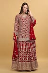 Buy_Aham-Vayam_Red Georgette Embroidery Zari Thread V Neck Saloni Kurta Lehenga Set _at_Aza_Fashions