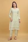 Aham-Vayam_Green Georgette Embroidery Thread Round Mayuri Work Kurta Set _Online_at_Aza_Fashions