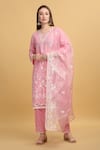 Shop_Aham-Vayam_Pink Georgette Embroidery Thread Round Mayuri Kurta Set _Online_at_Aza_Fashions