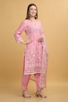 Aham-Vayam_Pink Georgette Embroidery Thread Round Mayuri Kurta Set _at_Aza_Fashions