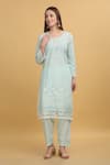 Aham-Vayam_Blue Georgette Embroidery Thread Round Mayuri Kurta Pant Set _Online_at_Aza_Fashions