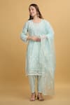 Shop_Aham-Vayam_Blue Georgette Embroidery Thread Round Mayuri Kurta Pant Set _Online_at_Aza_Fashions