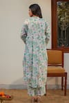 Shop_Kapraaaha_Green Muslin Block Print Floral V Neck Tunic And Pant Co-ord Set _at_Aza_Fashions