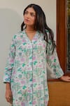 Shop_Kapraaaha_Green Muslin Block Print Floral V Neck Tunic And Pant Co-ord Set _Online_at_Aza_Fashions