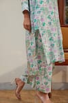 Kapraaaha_Green Muslin Block Print Floral V Neck Tunic And Pant Co-ord Set _at_Aza_Fashions