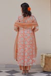 Shop_Kapraaaha_Orange Muslin Block Print Floral Round Kurta Set _at_Aza_Fashions