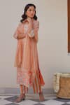 Buy_Kapraaaha_Orange Muslin Block Print Floral Round Kurta Set _Online_at_Aza_Fashions