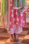 Buy_Kapraaaha_Pink Muslin Block Print Floral Round Kurta Pant Set _Online_at_Aza_Fashions