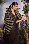 Miku Kumar_Black Georgette Embroidered Thread Jacket Kaaya 3d Braid Lehenga Saree Set With _Online_at_Aza_Fashions