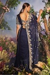 Shop_Miku Kumar_Blue Georgette Embroidered Thread Half Lavanya Pre Draped Saree Set With Floral _at_Aza_Fashions