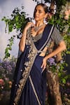 Miku Kumar_Blue Georgette Embroidered Thread Half Lavanya Pre Draped Saree Set With Floral _at_Aza_Fashions