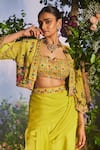 Buy_Miku Kumar_Green Georgette Embroidered Thread Jacket Priyamvada Draped Lehenga Set With _Online_at_Aza_Fashions