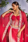 Miku Kumar_Red Net Embroidered Dori Cape Open Devina Ombre Dhoti Skirt Set _Online_at_Aza_Fashions