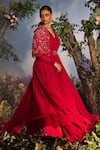 Buy_Miku Kumar_Red Georgette Embroidered Cutdana Cape Open Floral Draped Anarkali Set _Online_at_Aza_Fashions