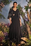 Buy_Miku Kumar_Black Georgette Embroidered Thread Laya Layered Pre-draped Lehenga Saree Set _at_Aza_Fashions