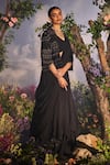 Miku Kumar_Black Georgette Embroidered Thread Laya Layered Pre-draped Lehenga Saree Set _at_Aza_Fashions