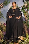 Buy_Miku Kumar_Black Georgette Embroidered Thread Maya Pleated Ruffle Pre-draped Saree Set _at_Aza_Fashions