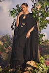 Miku Kumar_Black Georgette Embroidered Thread Maya Pleated Ruffle Pre-draped Saree Set _Online_at_Aza_Fashions