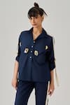 Neetiandmudita_Blue Cotton Embellished Twill Tape Collar Cupid Shirt With Pant _Online_at_Aza_Fashions