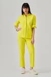 Buy_neetiandmudita_Yellow Cotton Embroidered Thread Collar Fridge Shirt With Pant _at_Aza_Fashions