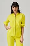 neetiandmudita_Yellow Cotton Embroidered Thread Collar Fridge Shirt With Pant _Online_at_Aza_Fashions