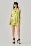 Buy_Neetiandmudita_Multi Color Crepe Collared Graphic Duo Peplum Waistcoat With Shorts _at_Aza_Fashions
