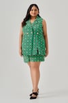 Buy_Neetiandmudita_Multi Color Crepe Collared Graphic Duo Peplum Waistcoat With Shorts _at_Aza_Fashions