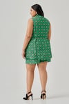 Shop_Neetiandmudita_Multi Color Crepe Collared Graphic Duo Peplum Waistcoat With Shorts _at_Aza_Fashions
