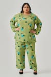 Buy_Neetiandmudita_Green Crepe Round Neck Peek-a-boo Pixel Floral Print Top With Pant _at_Aza_Fashions