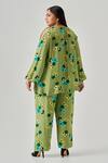 Shop_Neetiandmudita_Green Crepe Round Neck Peek-a-boo Pixel Floral Print Top With Pant _at_Aza_Fashions