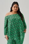 neetiandmudita_Multi Color Crepe Printed Pixel Off-shoulder Edge Top With Pant _Online_at_Aza_Fashions