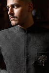 Philocaly_Black Cotton Silk Embroidery Cutdana Firoz Textured Bandhgala _Online_at_Aza_Fashions